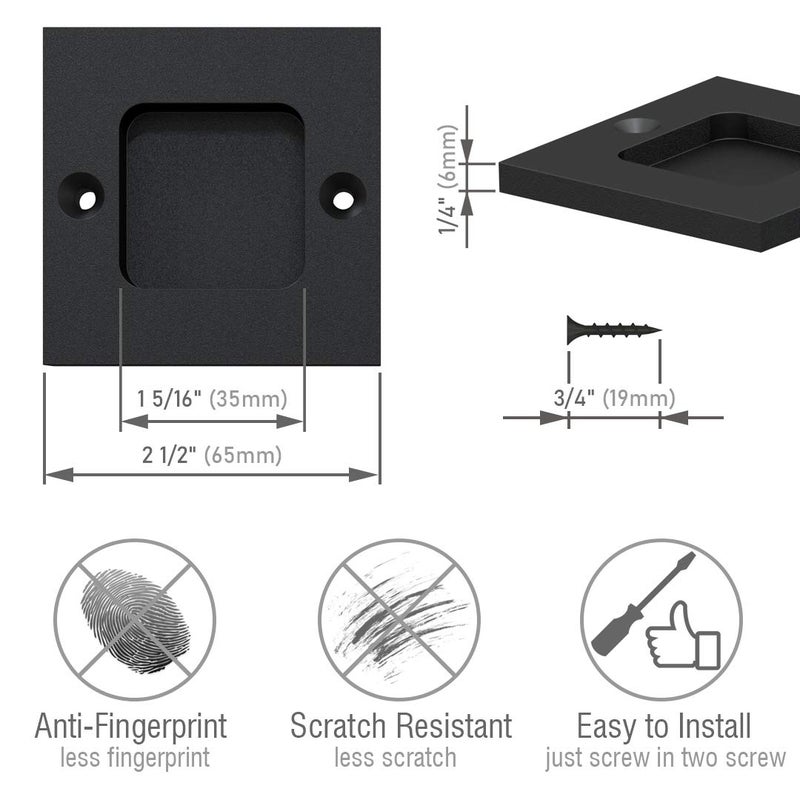 Tibres - Finger Pulls for Closet and Pocket Doors - Round Sliding Door Pulls - Flush Pulls - Matte Black - Set of 2 - Image 3